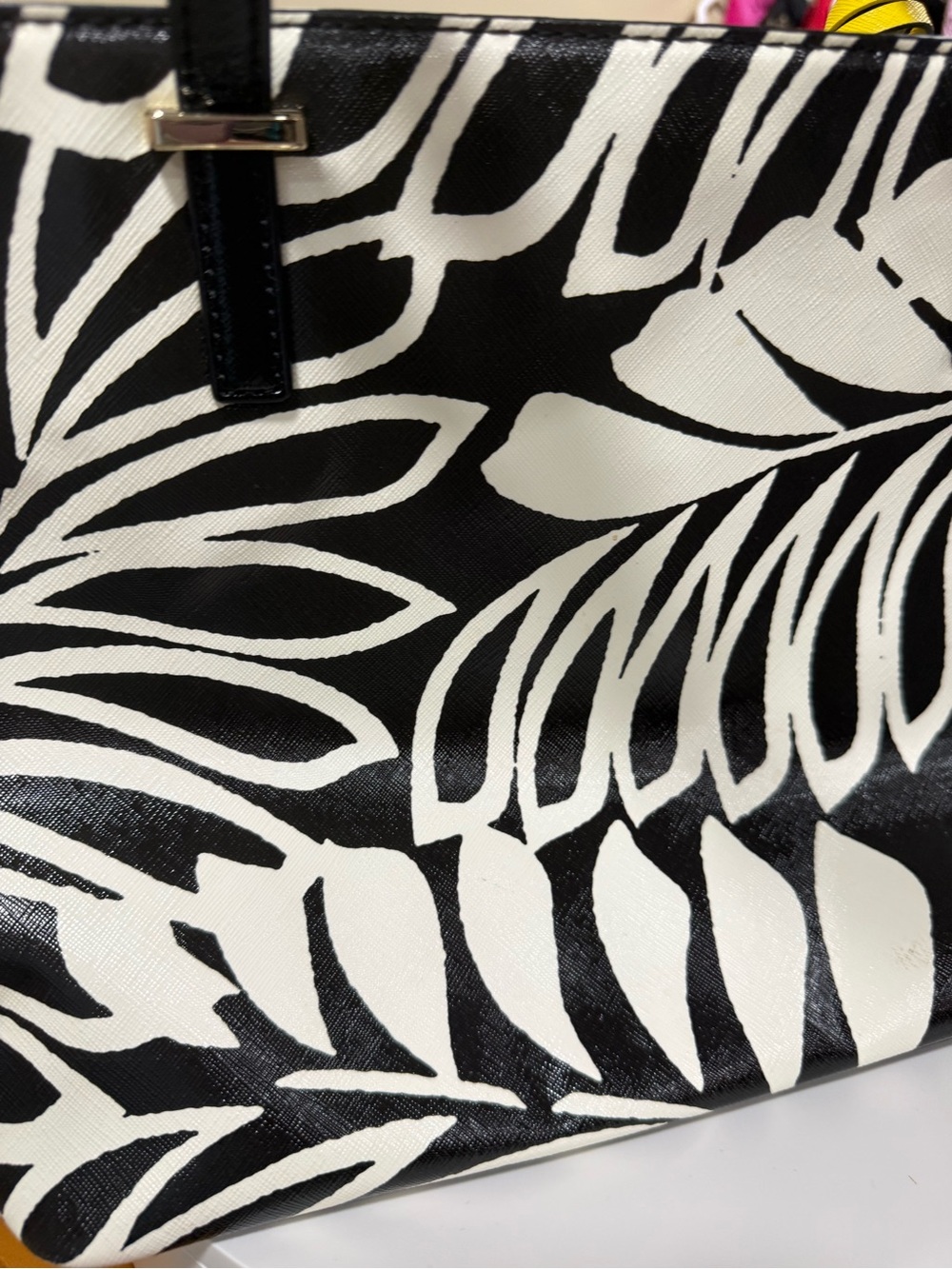 kate spade Aloha series Black & White Palm Leaf Tote with Yellow Charm - Picture 15 of 16
